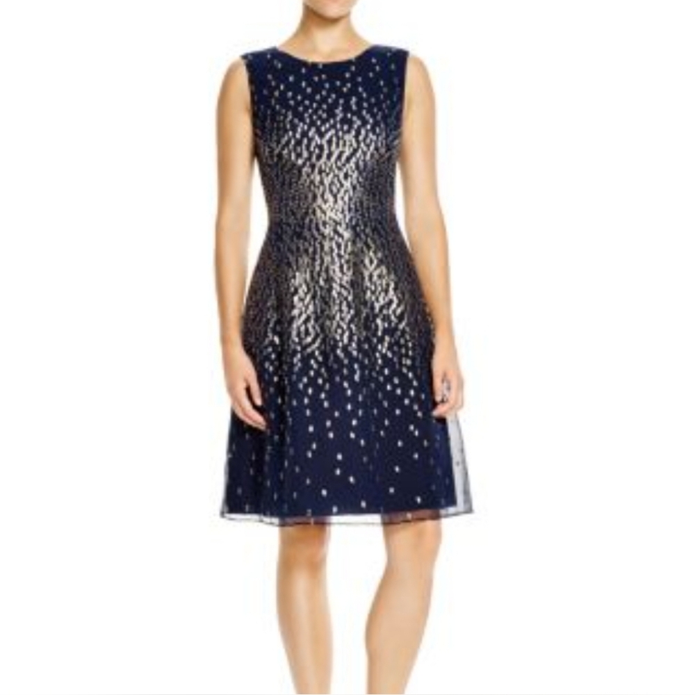 NWT Kay Unger Metallic Organza Dress